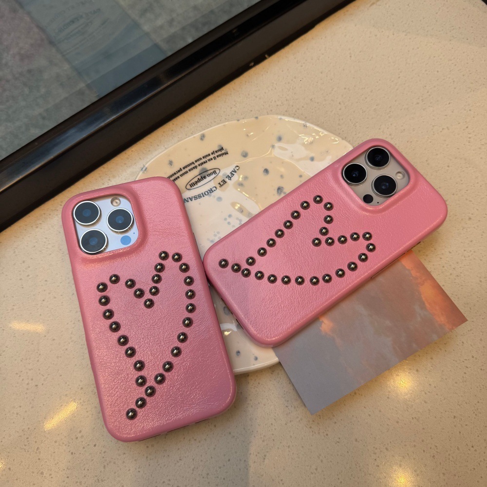 Rivet Heart Phone Case Suitable for iPhone 17/16 Pro Max Fashionable iPhone 15/14 Pro Simple Shockproof