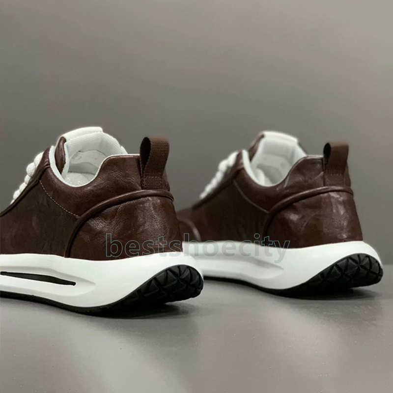 Fashion Running Shoes Durable Mens Trainers Black Coffee Color Comfortable Soft Leather Upper Exterior Non-Skid Tread Chunky Sneakers Size 39-44