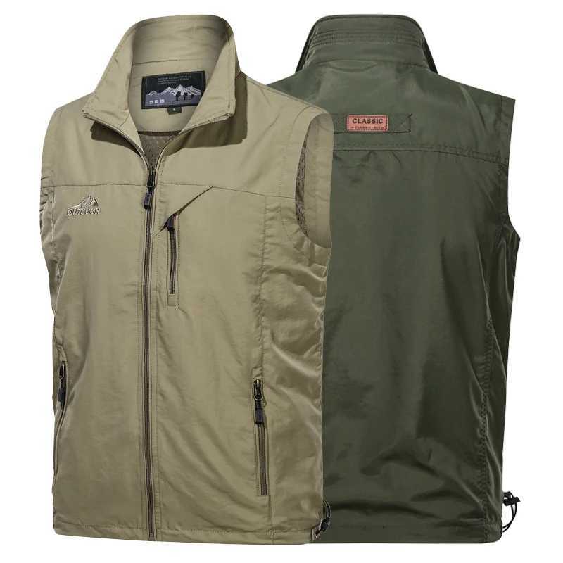 Outdoor Mens Vests 2022 Multi-pockets Hiking Work Photography Golf Vest Mans Fish Vest Waterproof Breathable Waistcoat Size 6XL X250403
