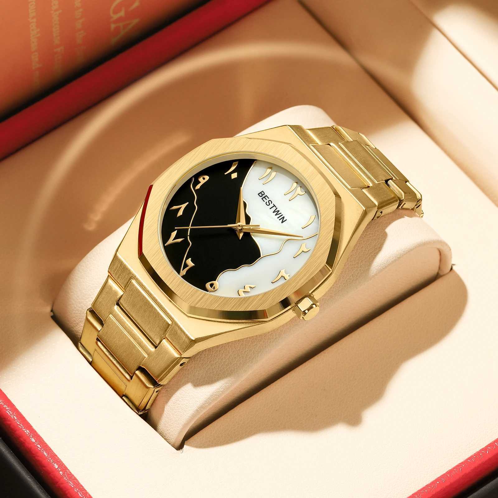 BESTWIN Mens Fashion Gold Shell Dial Creative Business Time Reloj Hombre 2025 Y250403