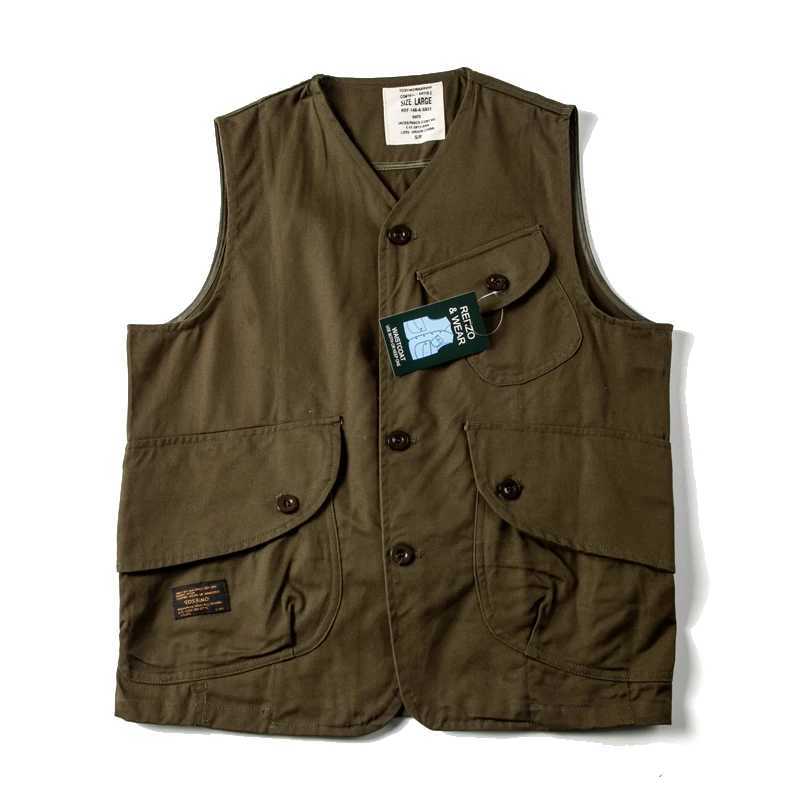 Japanese retro multi pocket workwear vest mens streetwear loose top casual camisole vintage couple jacket coats X250403
