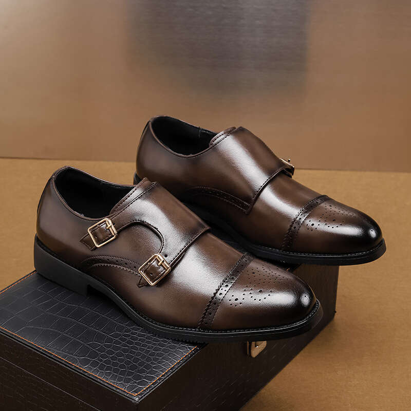 Large size new casual fashionable men's business dress shoes, trendy Blok carved leather shoes