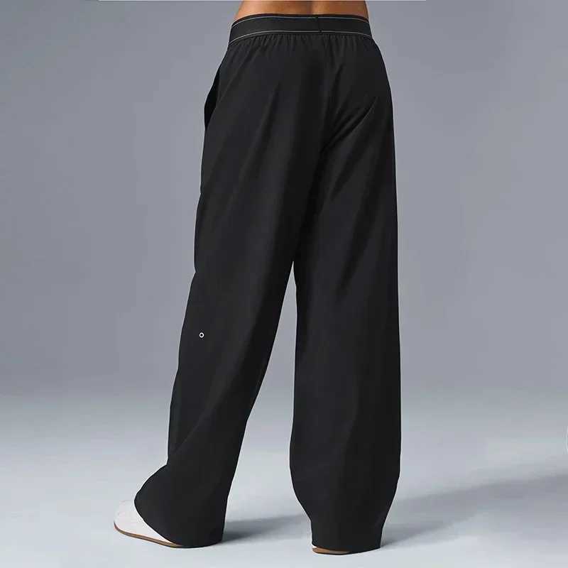Fashion set wide leg pants womens pockets casual classic version womens pants elastic waistband straight TrouserXJ250403