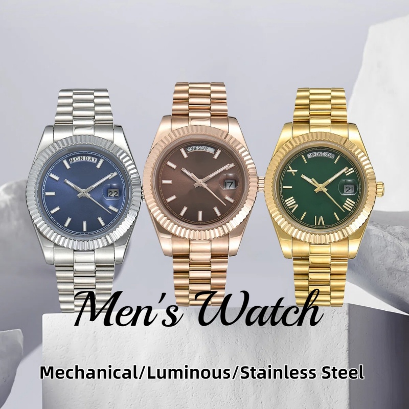 watch Men's watch with 2813 movement automatic mechanical stainless steel Daydate style fashionable watch with luminous hands