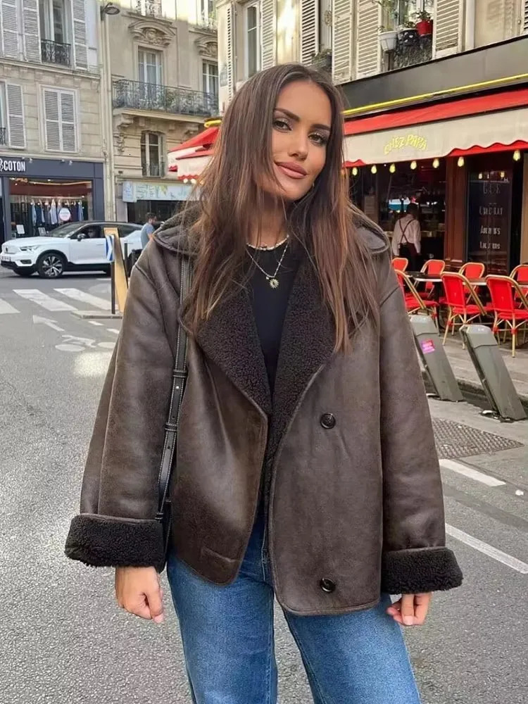 HH Women Thick Warm Outwear Faux Leather Jackets Autumn Winter Vintage Long Sleeve Lapel Coats Fashion Lady Streetwear Top 251106