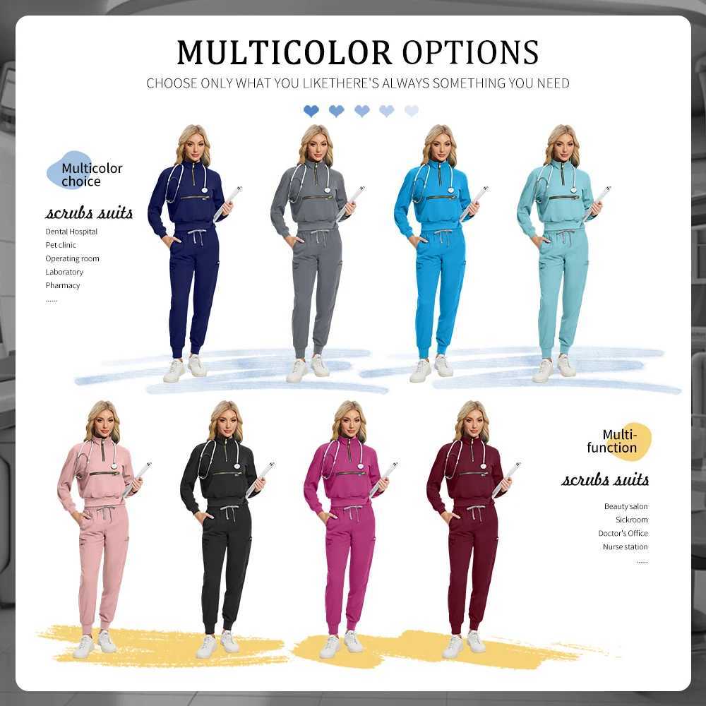 Stretchable Nurse Uniform Anti Wrinkle Long Sleeve Tops Jogger Pants Set Hospital Doctor Work Clothes Medical Workwear J251103