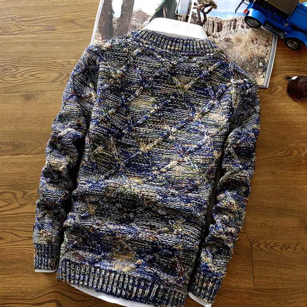 Color Block Crew Neck Sweater Mens Fall Winter Rhombus Texture Knit Sweater with Thermal Insulation Slim Fit Pullover for DailyT251103