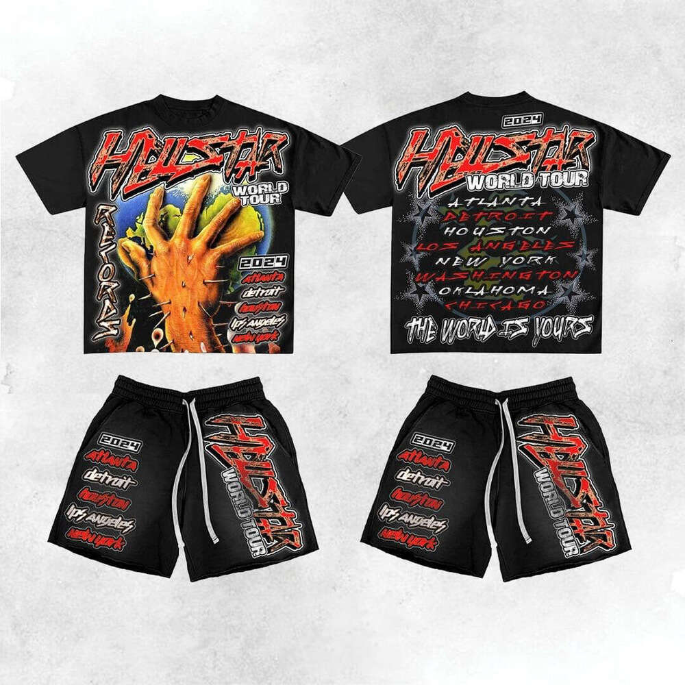 Street hip-hop printed men's short sleeved T-shirt set, summer cool casual sportswear shorts two-piece set