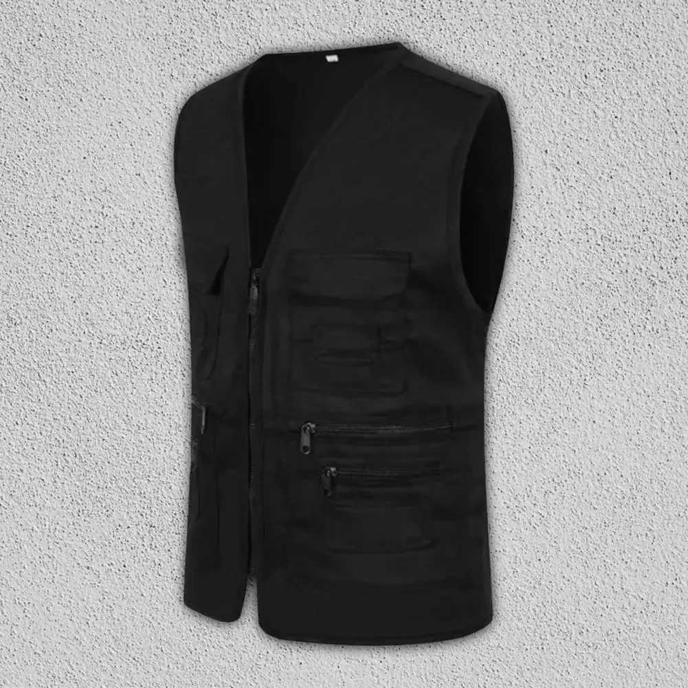 Men Multi Pocket Classic Waistcoat Casual Sleeveless Jacket Zipper Slim Fit Outerwear Male Clothes Photographer Vest X250403
