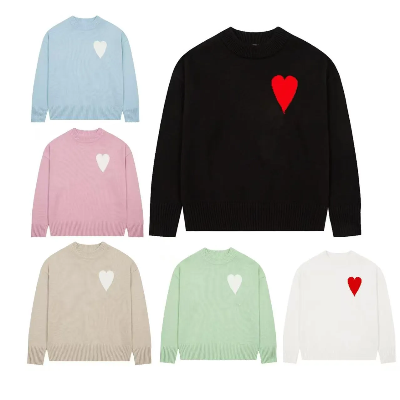Designer Amijumper Paris Sweater Mens Big White Heart Knitted Clothes Jumper Women Cardigan Knit Shirts Amily Sweats Trendy Streetwear Fashion Knitwear