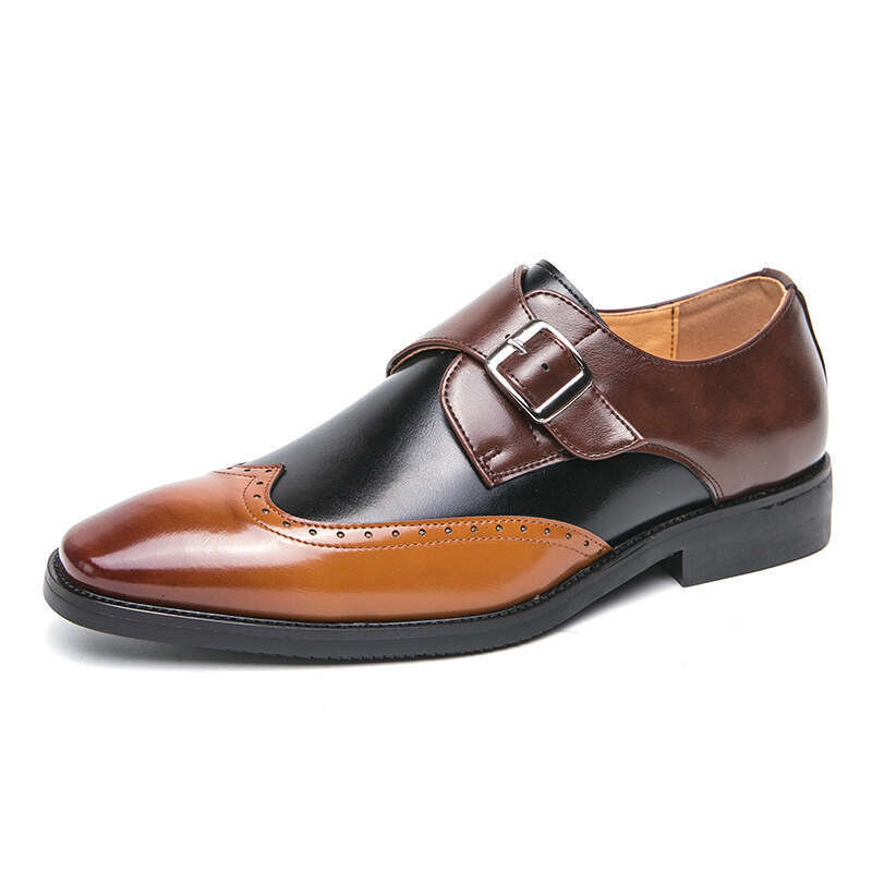 Large men's color matching buckle loafers, business dress casual leather shoes 38-48, groom's wedding shoes, men