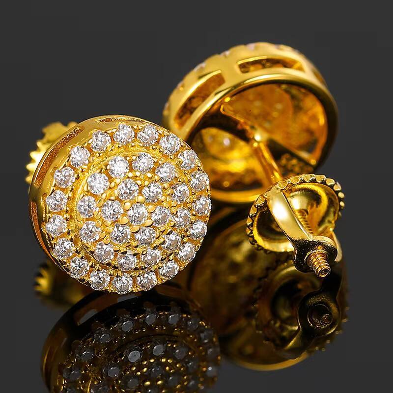 Stock Drop Shipping Men Iced Out Hip Hop Sterling Silver 925 Screw Back Moissanite Diamond Classic Stud Earrings