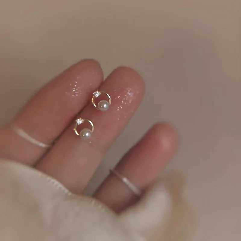 Upscale 14k Gold Jewelry Real Gold Earrings Zircon Pearl Round Luxury Stud Earrings for Women Brincos Pendientes Bijoux C251103