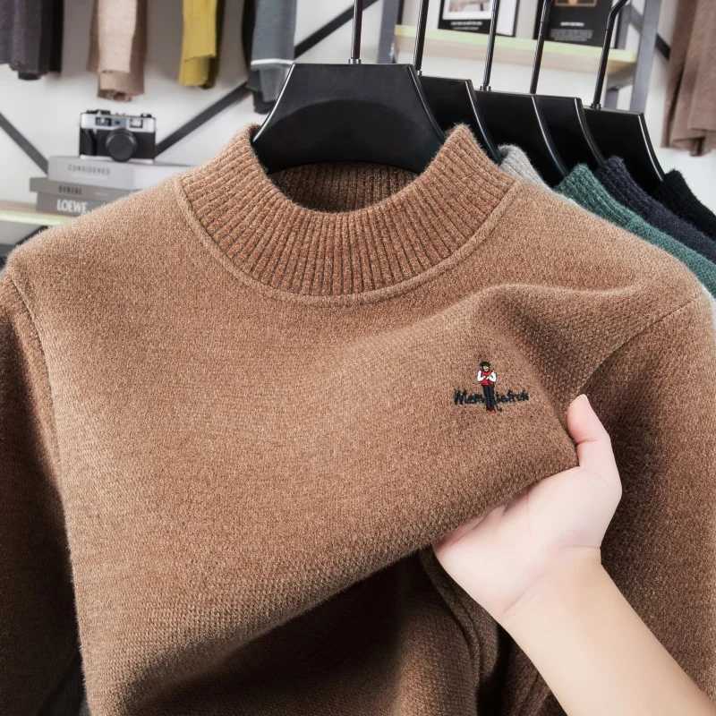Hot Sales High End Quality Mens Half High Neck Knitted Sweater Winter New Cartoon Embroid Warm Thicken Pullover Casual MenswearT251103