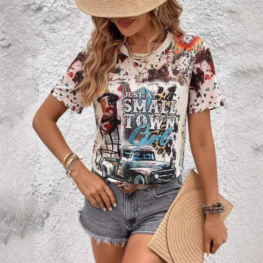 2025 Women's Top Love Lip Round Neck Printed Short sleeved T-shirt