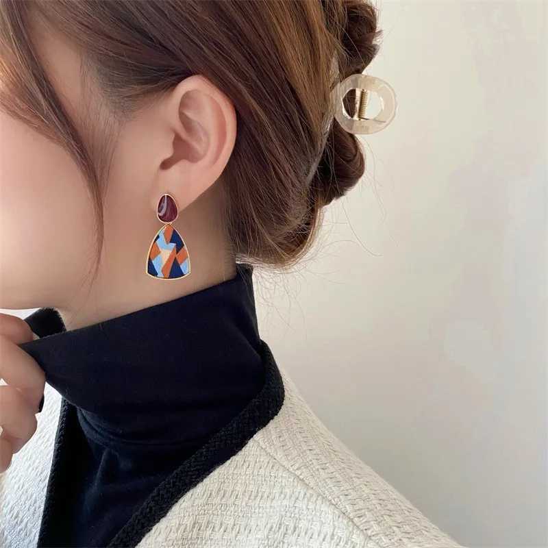 Vintage Wine Red Stud Earrings For Women Korean Geometric Earring High Sense Wedding Party Jewelry Gift Y250401