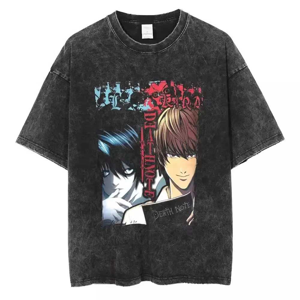 Death Note Wash Black Cotton T-shirt Misa Lawliet Summer Cotton High Quality Round Neck Mens and Womens Graphic T-shirt W250402