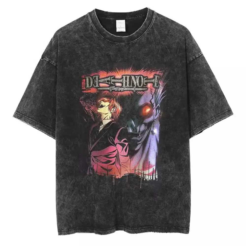 Death Note Wash Black Cotton T-shirt Misa Lawliet Summer Cotton High Quality Round Neck Mens and Womens Graphic T-shirt W250402