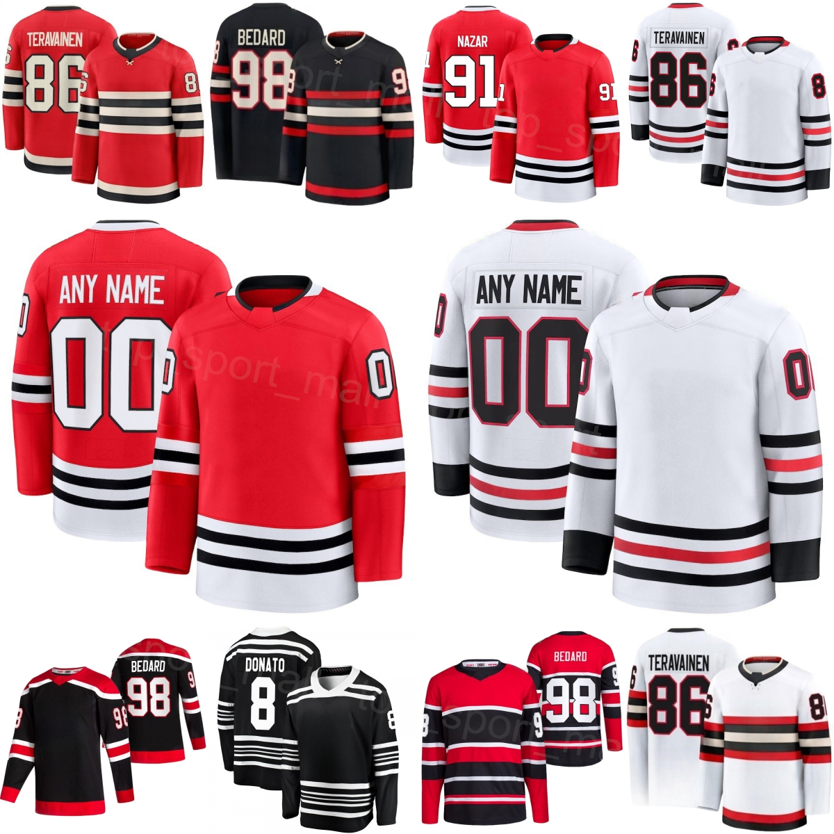 2026 Men Hockey 91 Frank Nazar Jersey Women Kids 86 Teuvo Teravainen 98 Bedard 8 Ryan Donato 59 Tyler Bertuzzi 28 Andre Burakovsky 72 Alex Vlasic Stitch Reverse Retro