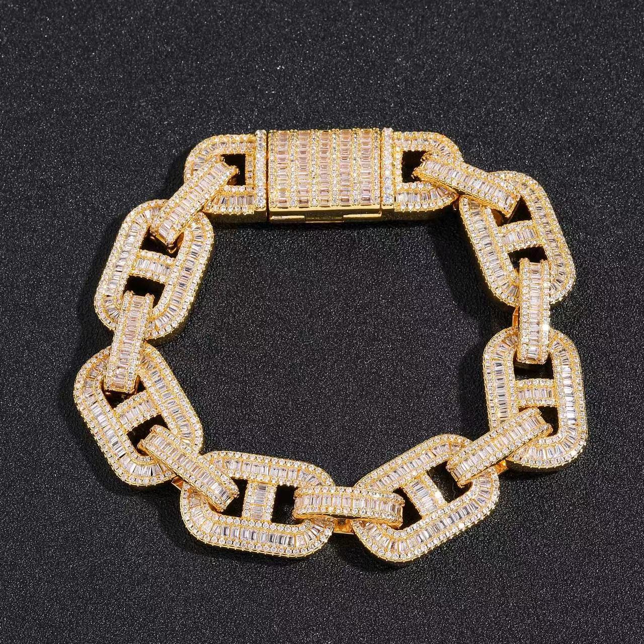 Ice out chain bracelet moissanite chain Vvs Cuban Chain Link Baguette Moissanite Diamond Mariner