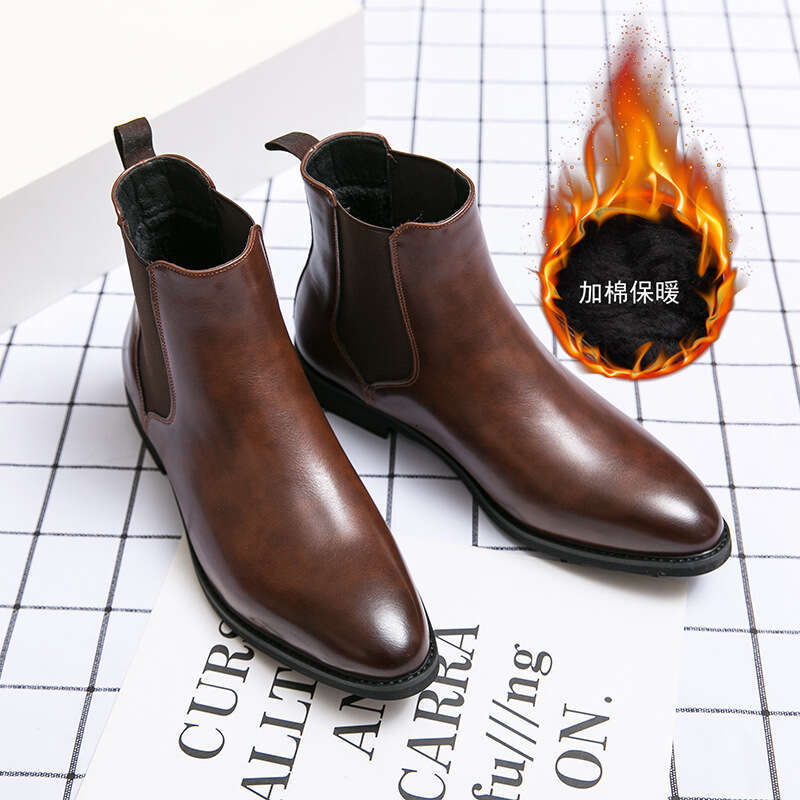 Size 38-48 Chelsea boots, British shoes, winter polished plus velvet high top men's boots