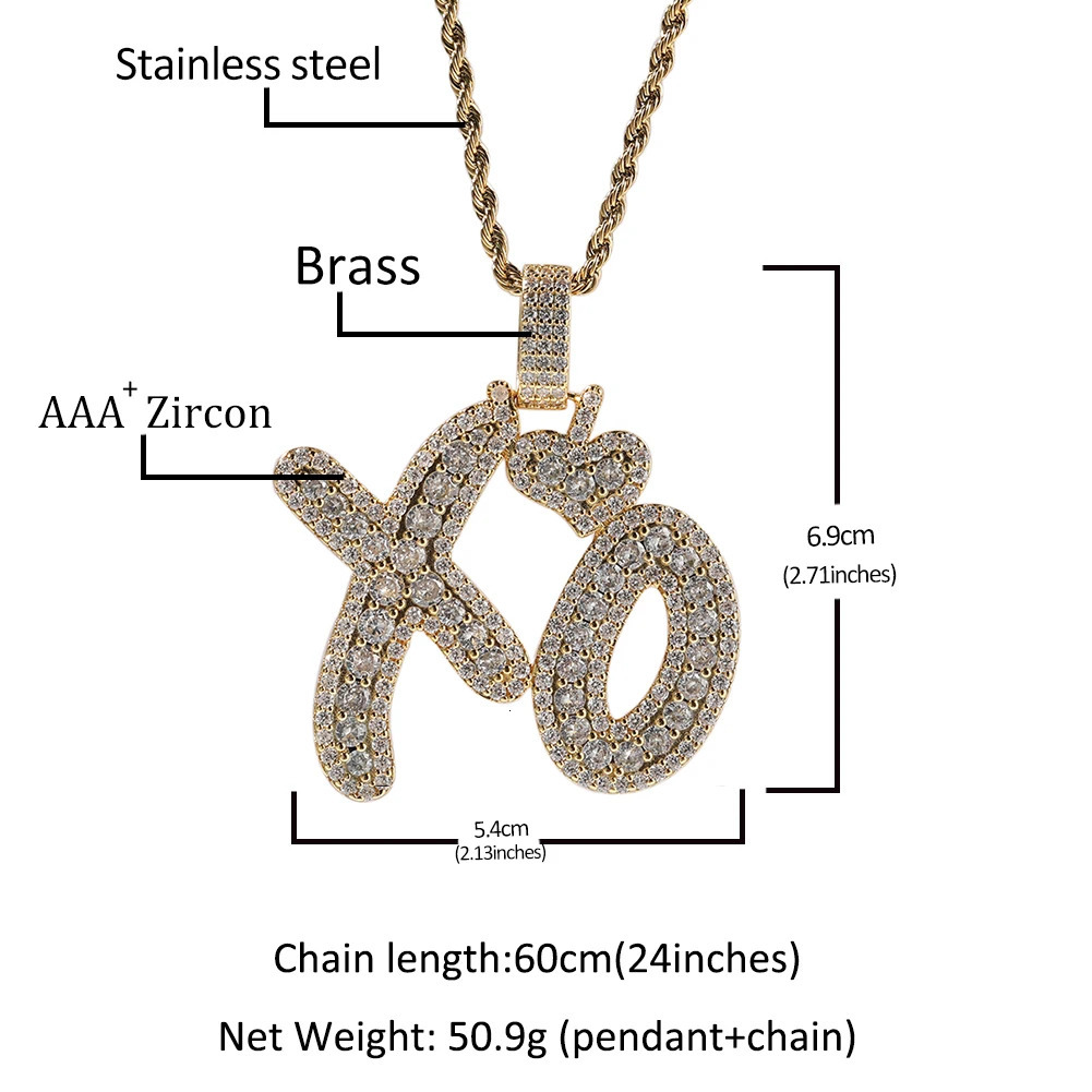 UWIN XO Pendant Necklace For Lovers Iced Out Cluster CZ Stones Hugs Kisses Charms Trendy Fashion Jewelry Gift For Drop 250402