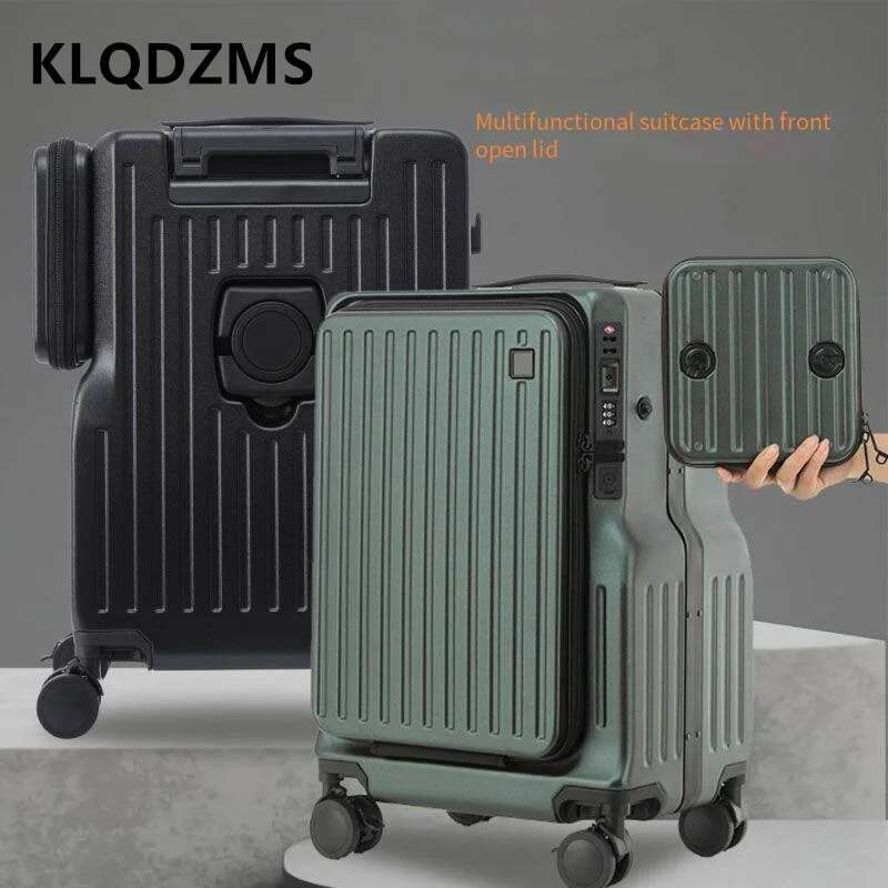 KLQDZMS Zipper Suitcase Front Opening Laptop Boarding ABS Multifunctional Trolley Case 20 Inches Travel Bag Lage