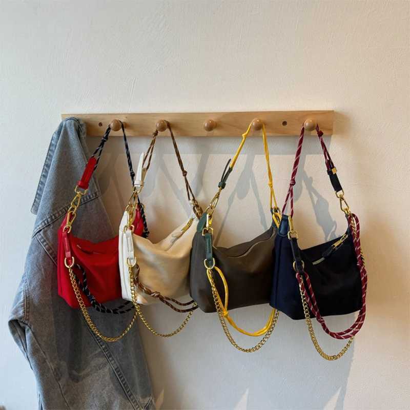 Womens Handbags Canvas Lunch Box Bag Ctrast Color Surf Rope Shoulder Messenger Bag Large Capacity Quality Dumpling Armpit BagXJ251103