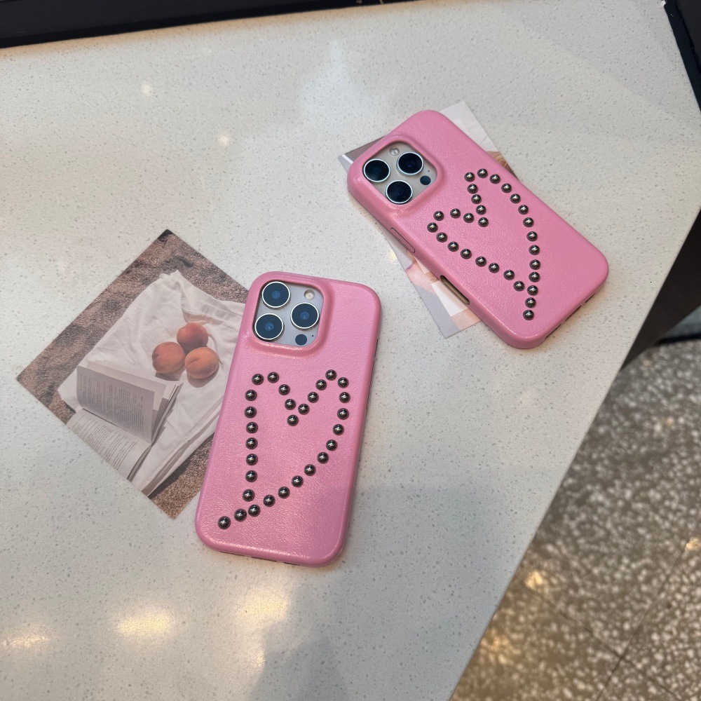 Rivet Heart Phone Case Suitable for iPhone 17/16 Pro Max Fashionable iPhone 15/14 Pro Simple Shockproof