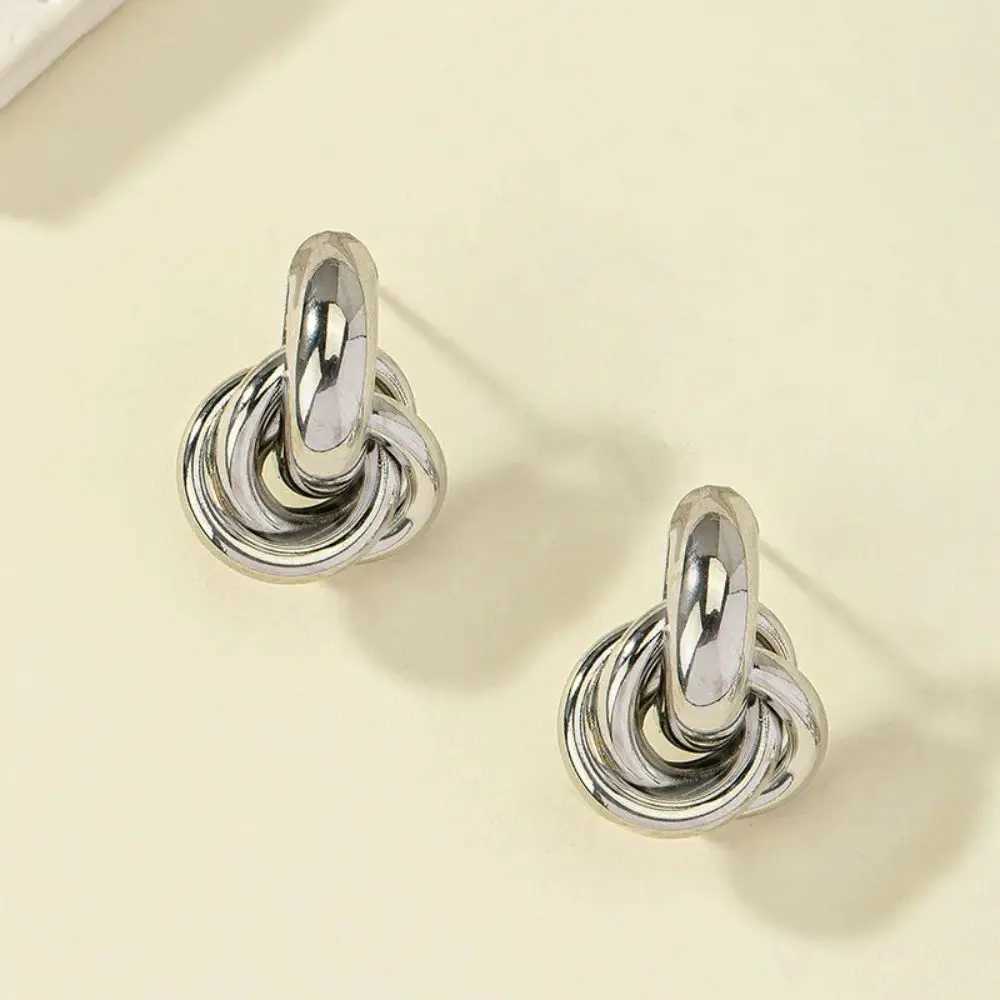 Gold SIlver Color Knot Hoop Earring For Women Shiny Plating Trendy Earring Stud Cute Daily Wear Jewelry 2024 C251103