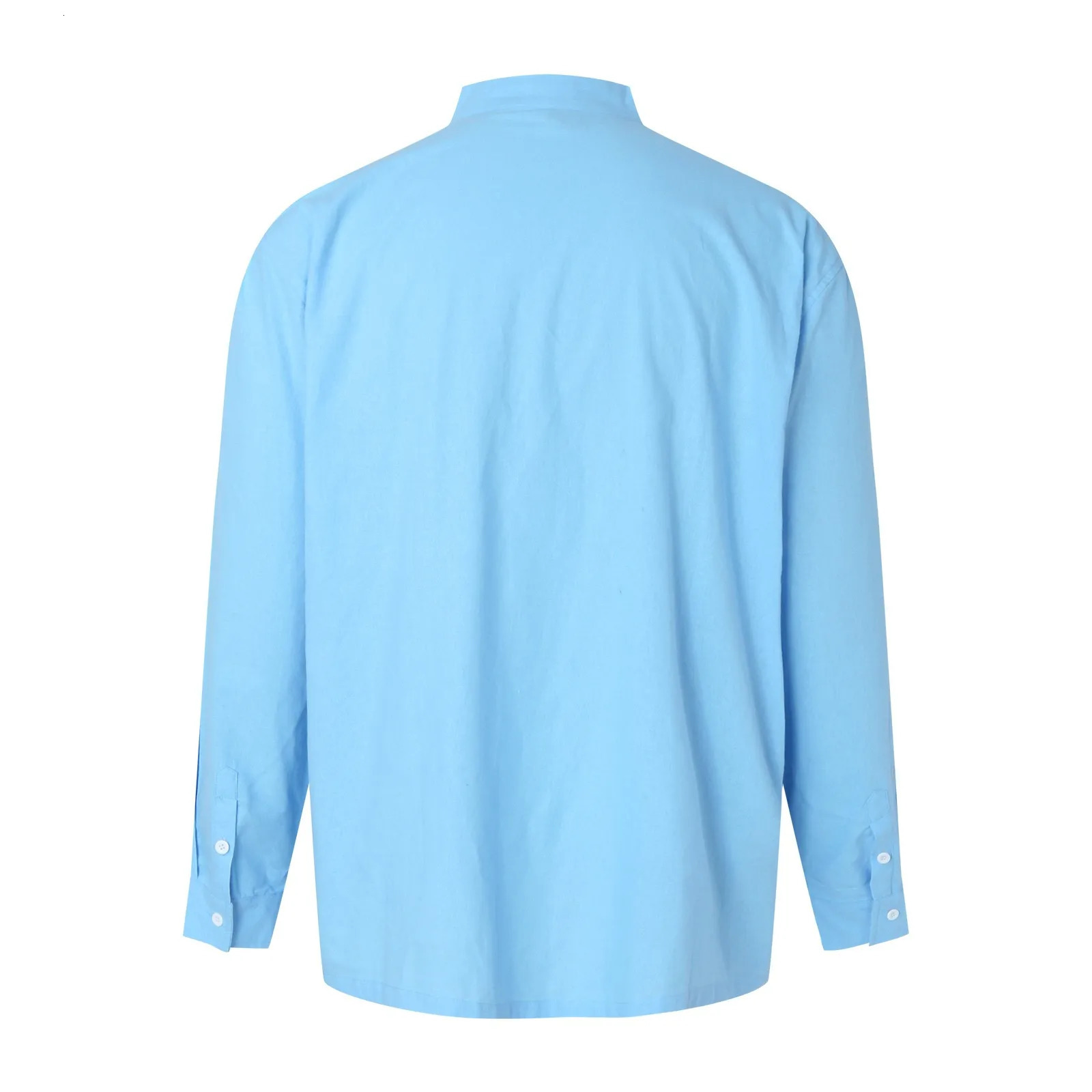 Mens Double Chest Standing Solid Color Long Sleeve Pocket Regular Fit Button Work Shirt Camisa Masculina 250403e