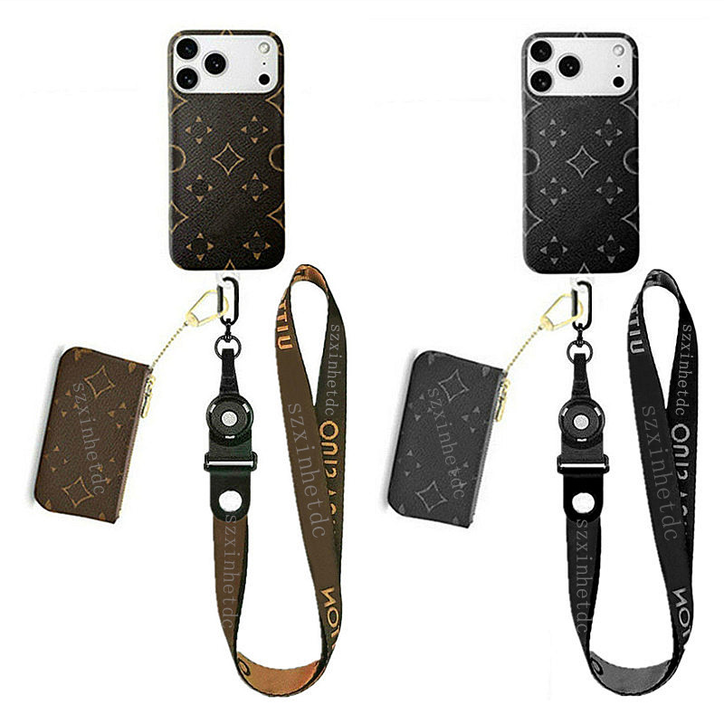 Designer Leather Cell Phone Case for IPhone 17 Pro Max 16 Plus 15 14 13 12 Cases iPhone17 iPhone16 ProMax iPhone Air Fashion Phones Cover Lanyard Pocket Card Holder Case