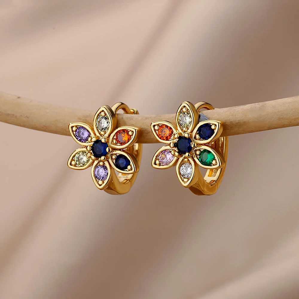 Zircon Earrings For Women StainlESS Steel Flower Geometric Hoop Earring Aesthetic Wedding Jewerly pendientes C251103