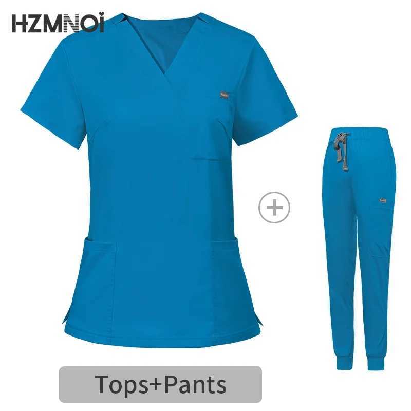 HZMNOI Short Sleeve Nurse Dress Uniform Stylish Female Womens Tie Up Medical Scrubs Nurse Uniform Medical Spa Women Uniforms J251103