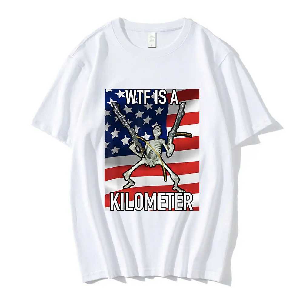 WTF Is A Kilometer Horror Funny Skeleton Meme T Shirt Men Fashion Hip Hop T-shirt Casual Cotton Short Sleeve Oversized T Shirts X250403