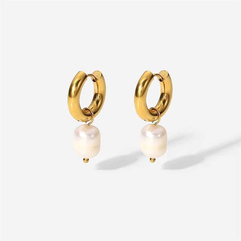 Stainless steel gold-plated earrings pearl pendant womens earrings trend simple pendant earrings party jewelry 2022 Y250401