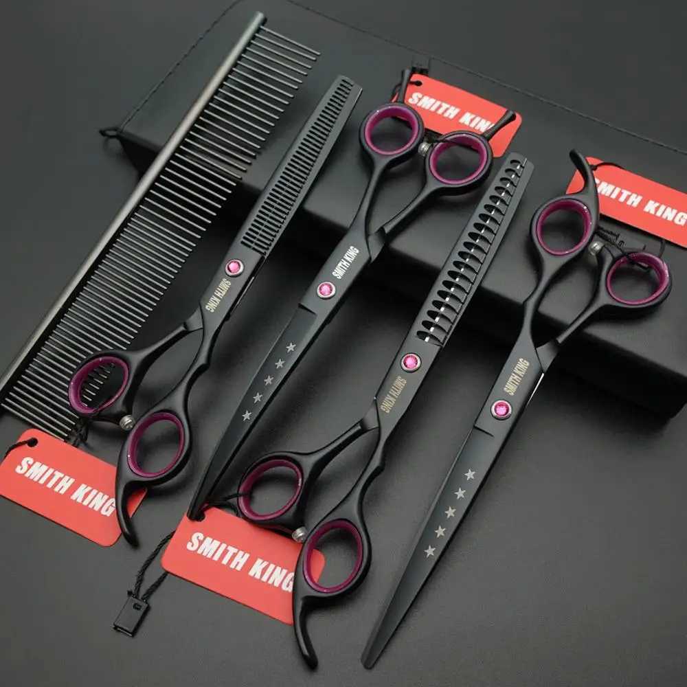 7-inch professional pet grooming shears 7-inch straight thin slitting and curling shears+leather bags/kits/boxesXJ250403