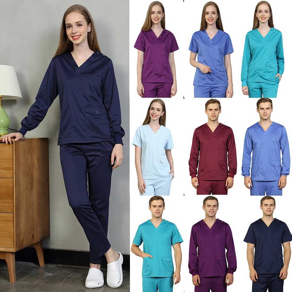Men Scrub Uniforms Dentist Nursing Workwear Hospital Doctor Scrubs Set Antistatic Top and Pant Long Sleeve Working Suits 302 J251103