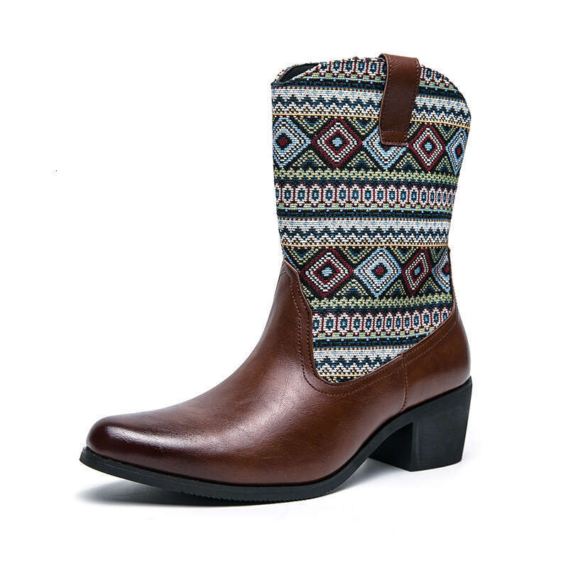 Large high-heeled denim for men, size 38-146, Western style embroidered leather boots, 2023 autumn/winter new short leg men's boots