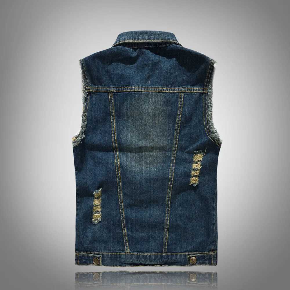 Summer Denim Vest Sleeveless Jackets Men Washing Cotton Casual Vest Male Fashion Holes Mens Motorcycle Waistcoat Chaleco Hombre X250403