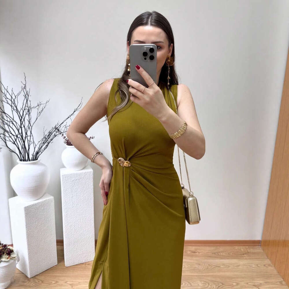Foreign Trade Amazon Spring Summer New European And American Style Women's Fashion Elegant Sleeveless Pleated Decorative Dress 3E66 666f c10b