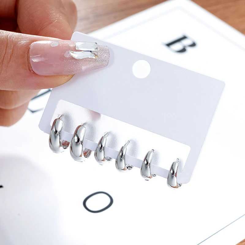 6 pieces/set of stainless steel minimalist hug ring earrings suitable for women simple metal ring small earrings punk neutral rock jewelry Y250401