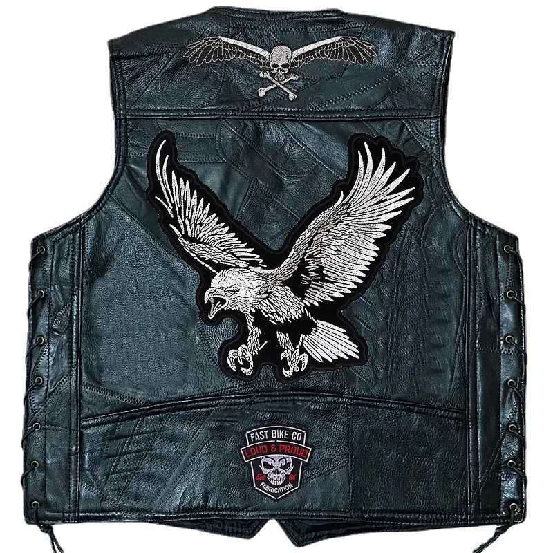 Mens Motorcycle Vest Sleeveless Patchwork Jacket Biker Club Punk Leather Vest X250403