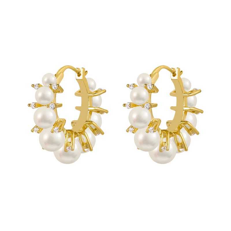 Light Luxury Temperament Elegant Imitation Pearl Hoop Earrings For Women Fashion Sweet Metal Jewelry Party Gifts Y250401