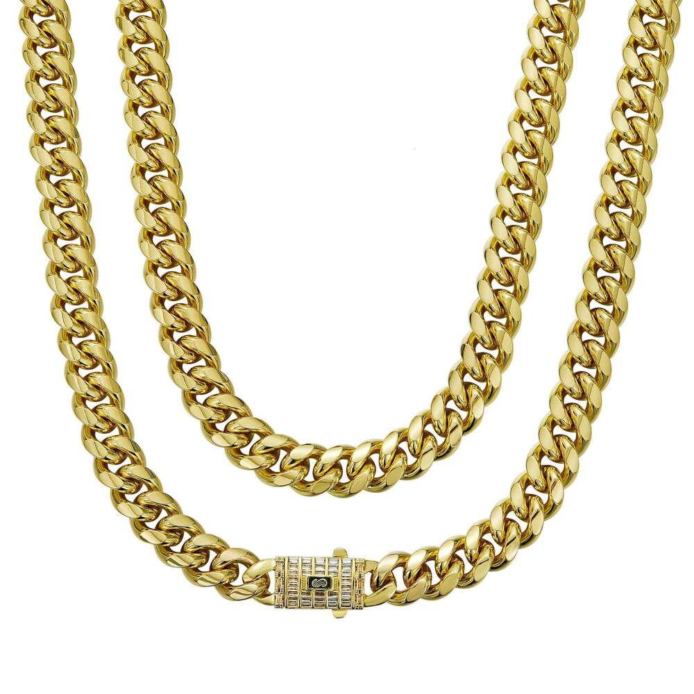18K Gold Miami Cuban Link Chain Necklace Men Hip Hop Stainless Steel Jewelry Necklaces Fzxjrdz