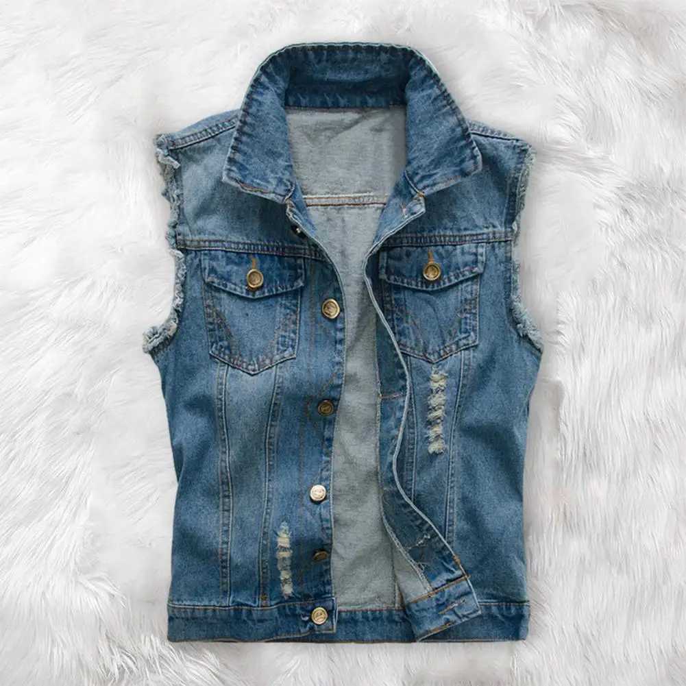 New 2024 Mens Sleeveless Jeans Jacket Men Oversize 4XL Blue Denim Jeans Vest Men Cowboy Denim Vest Mens Jeans Waistcoat X250403