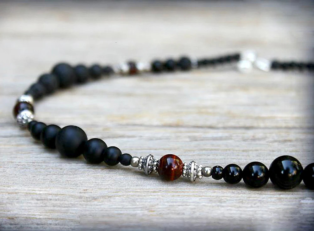 Natural Real Tiger eye Beaded Necklace For Men Masculine Black Chokers Necklaces Casual Mens Guy Jewelry Handmade 251031