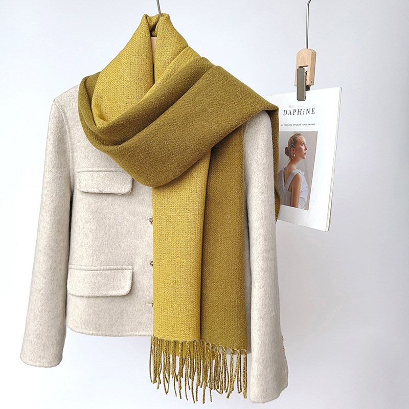 K289 Double-sided solid color imitation cashmere scarf gentle wind tassel shawl Korean autumn and winter thick fashion student warm neck scarf