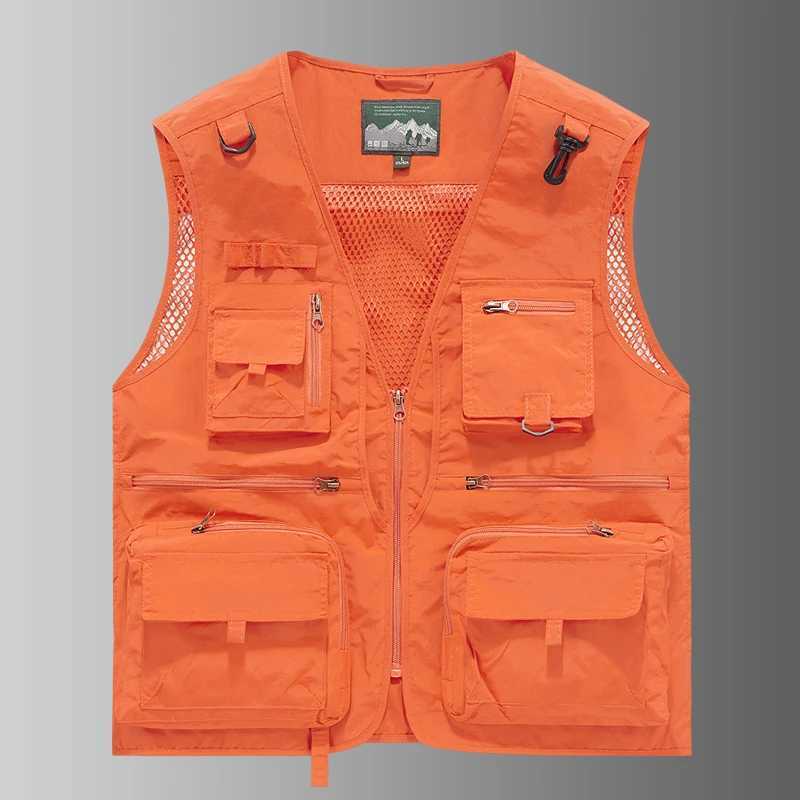 2025 New Mens Leisure Vest Solid Color Tooling Style Waistcoat Thin Fishing Hiking Multi-Pocket Casual Loose Vest for Men X250403