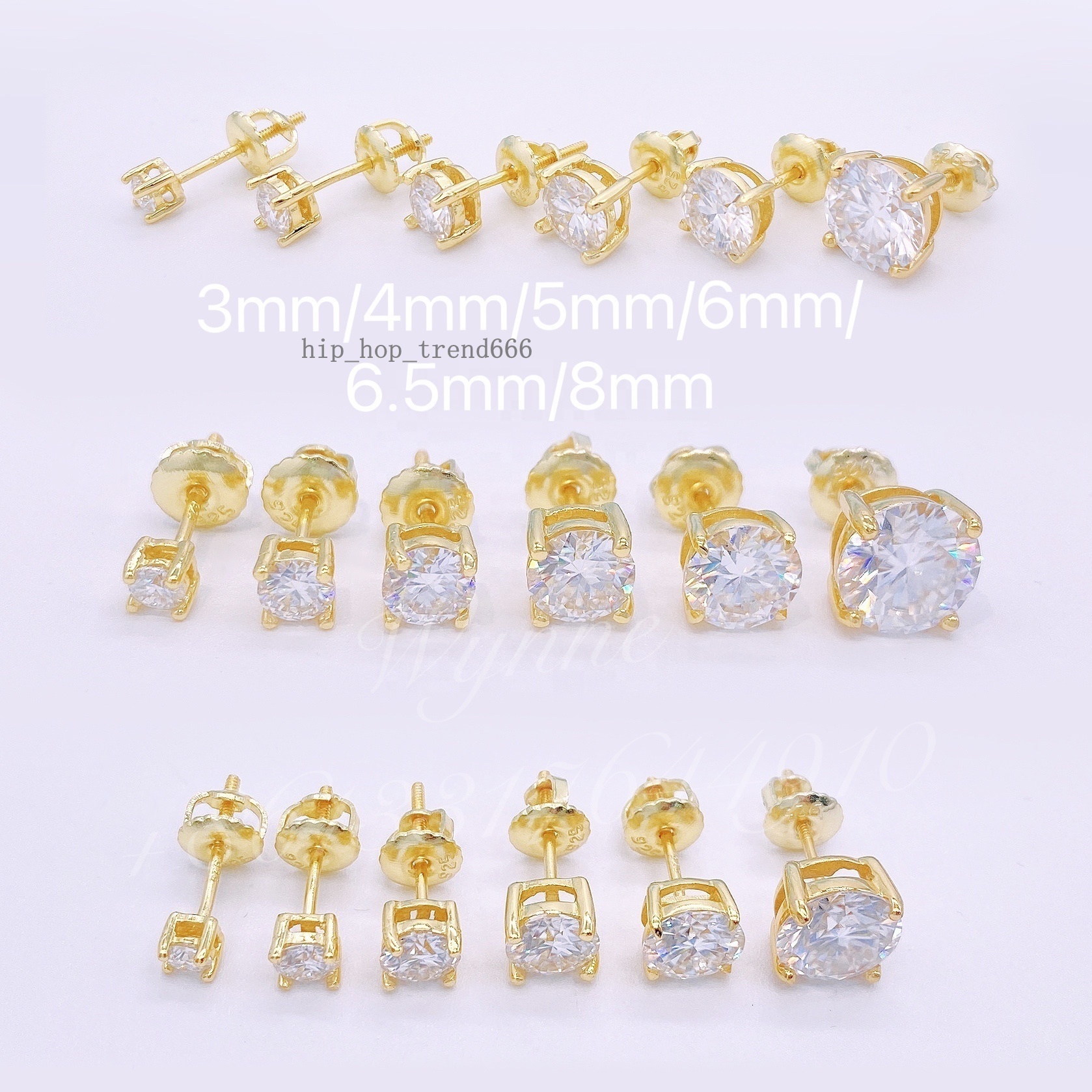 Classic Only One Lab Diamond Gold Plated With Vvs Moissanite Earring Men and Women Stud Earring S925 Earrings